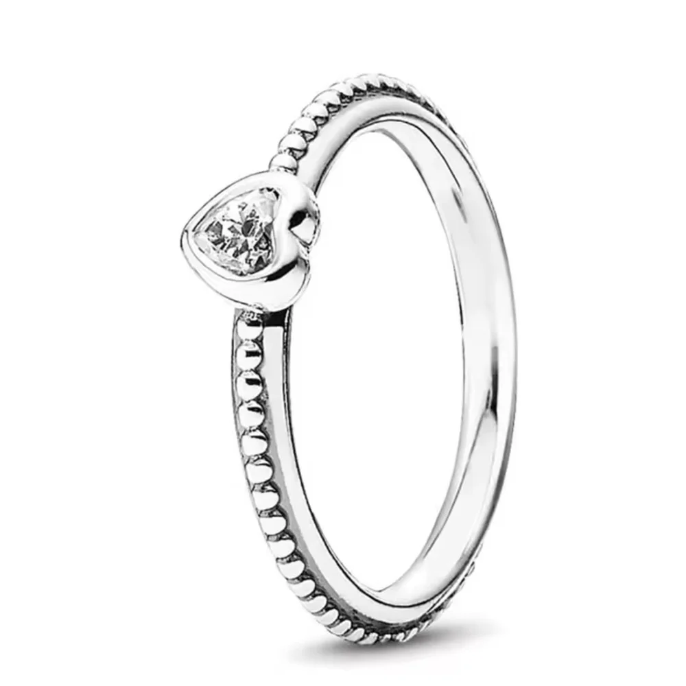 NEW Women's Milgrain 925 Sterling Silver Diamond Simulant Heart Ring, Size 9‎